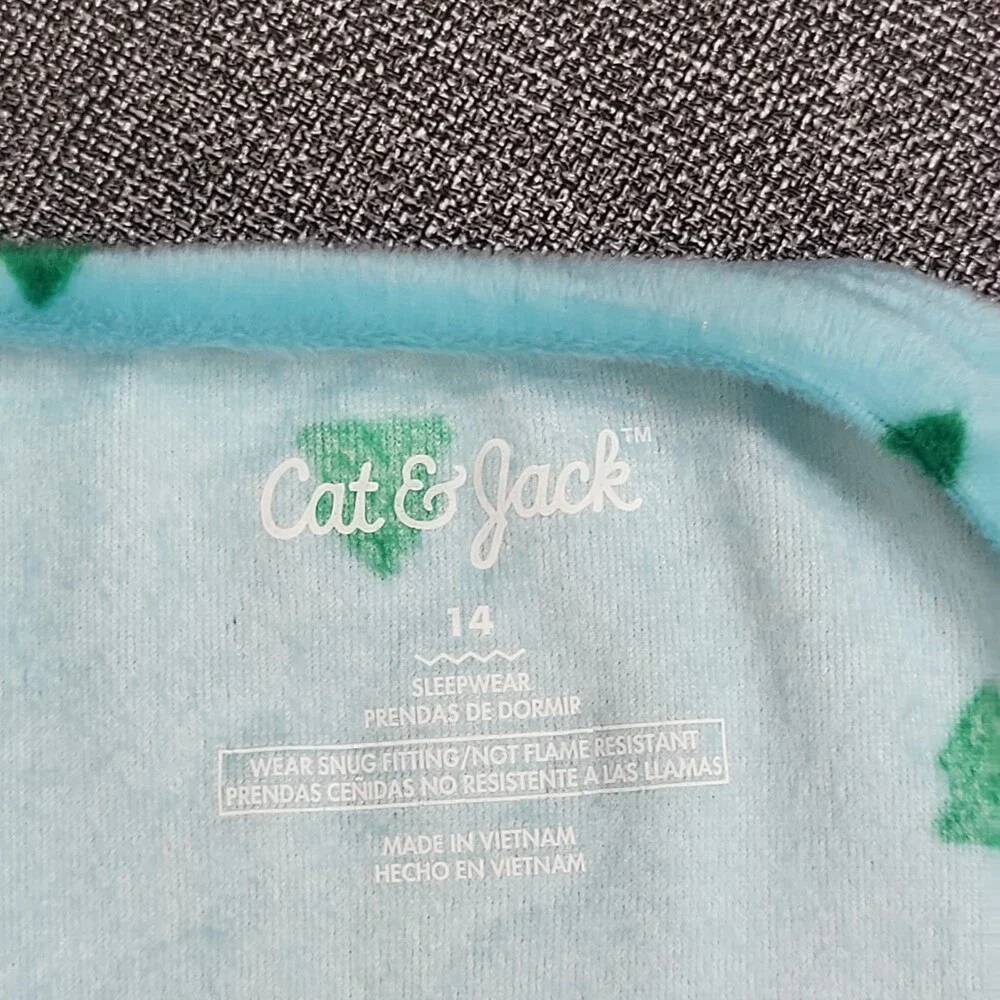 Cat & Jack Kids Boys Girls Pajama Set Size 14 Aqua Blue Top Pants Sleepwear